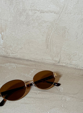 复古金属椭圆小框茶色太阳镜男潮女生高级感简约遮阳防紫外线墨镜