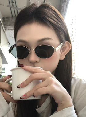 欧美银框椭圆墨镜女潮男2025新款小框小脸高级感太阳眼镜防晒复古