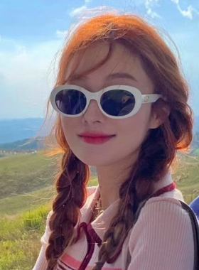 白色椭圆墨镜女潮高级感夏季街拍