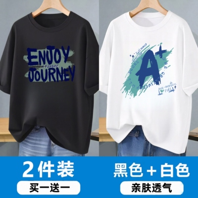 青少年学生美式字母宽松短袖T恤