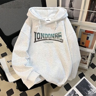 复古潮流重磅连帽卫衣男秋冬加绒加厚宽松潮牌痞帅外套 高级感美式