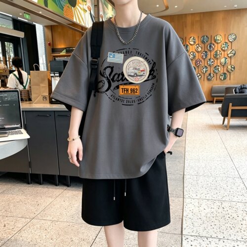 青少年夏季套装男生短袖T恤短裤新款运动潮流酷帅气大高初中学生
