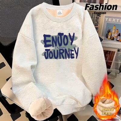 秋冬加绒加厚卫衣男女同款羊羔绒保暖宽松学生圆领打底衫新款外套