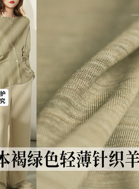 TR塔琳日本进口褐绿色轻薄弹力针织羊毛布料女打底套头T恤衫面料