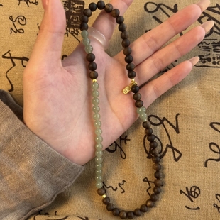 天然沉香木搭配和田玉手串6mm檀香木简约百搭显白双圈木质手链