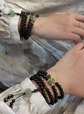 好运莲莲天然印度小叶紫檀手串搭配和田玉配珠小莲花女生手链饰品