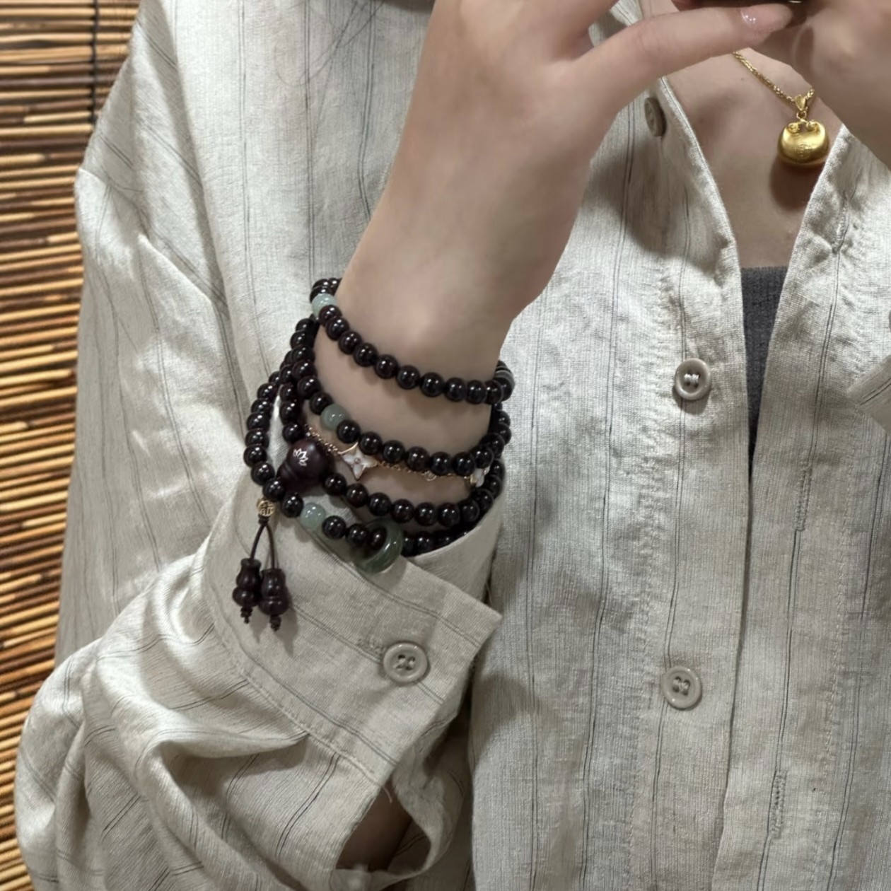 天然印度小叶紫檀108颗手串女款佛珠念珠和田玉转运珠手链送礼