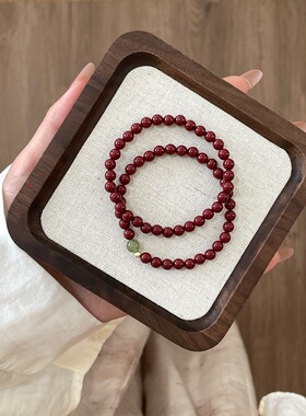 新中式国风天然紫金砂搭配和田玉串珠90%朱砂招财转运本命年手串