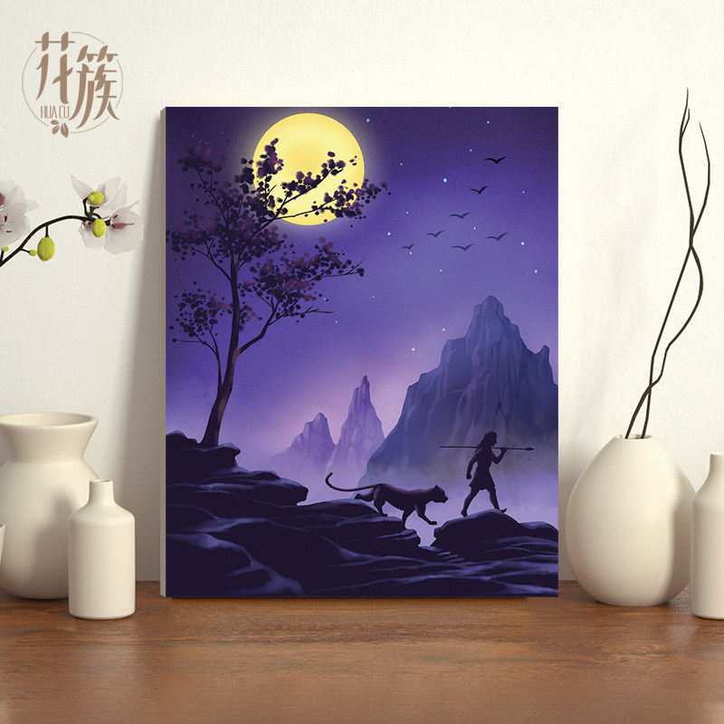 数字油画diy填充油彩画定制填色涂色解闷减压手工挂画风景月色