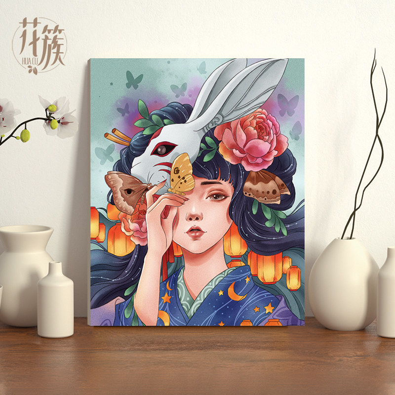 数字油画diy填充油彩挂画定制填色涂色解闷减压手工动漫花宴少女