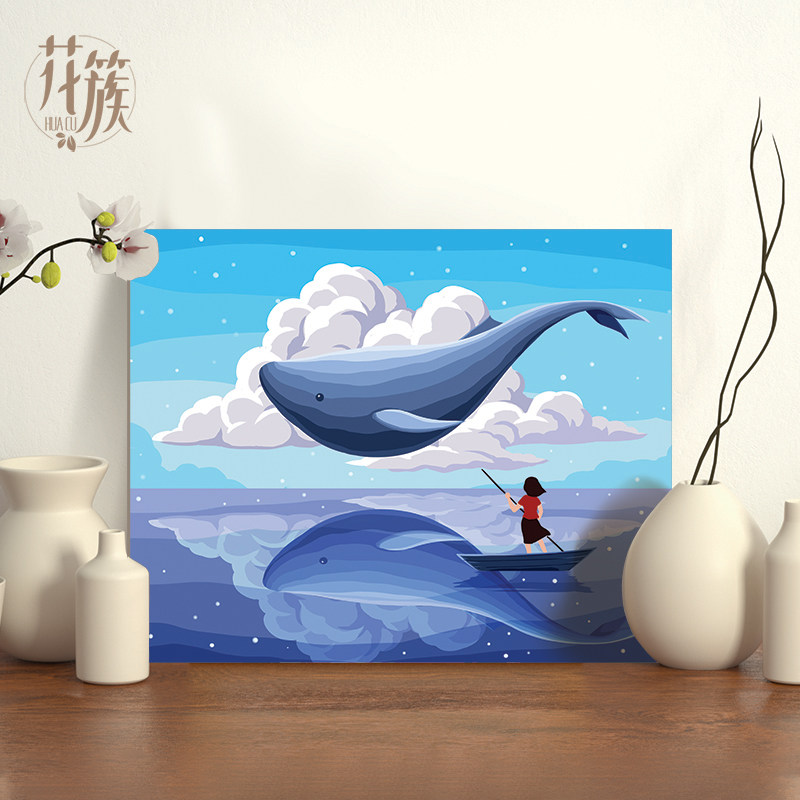 数字油画diy填充油彩画定制填色涂色解闷减压手工挂画动物蓝鲸2