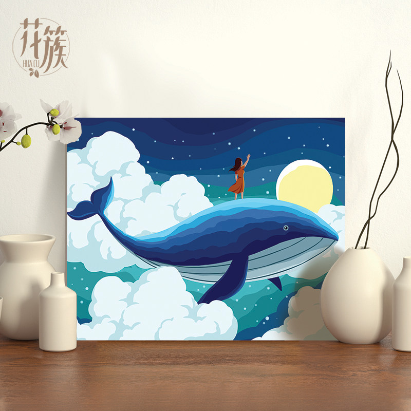 数字油画diy填充油彩画定制填色涂色解闷减压手工挂画动物蓝鲸4