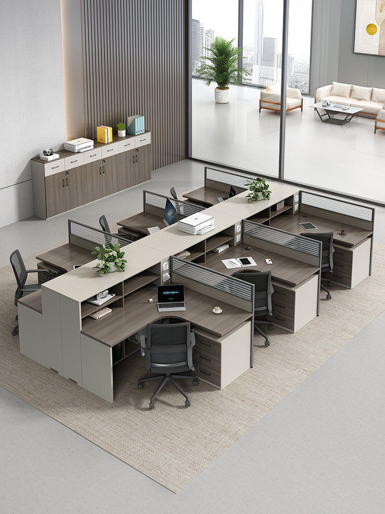 员工桌和椅子组合简单现代4/6人甲板办公室员工桌金融电脑桌