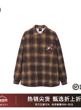 TCH烫钻格子复古设计感宽松衬衫2025秋冬新款保暖舒适T69D136005