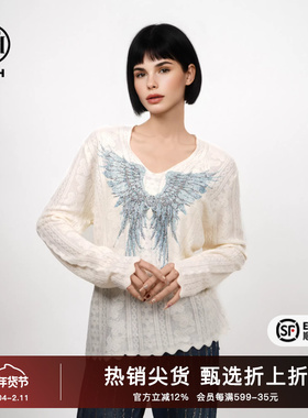 TCH烫钻时尚休闲淑女翅膀针织衫2025秋冬新款舒适显瘦T75C09E1116