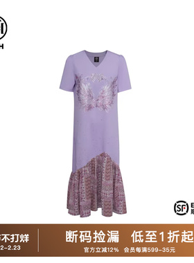 TCH烫钻时尚V领翅膀设计感连衣裙女2025夏季新款显瘦T75B30E1012