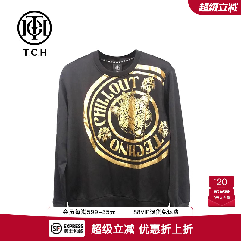 TCH潮牌卫衣套头烫金豹子宽松上衣秋新款男女圆领长袖T66C11E6008