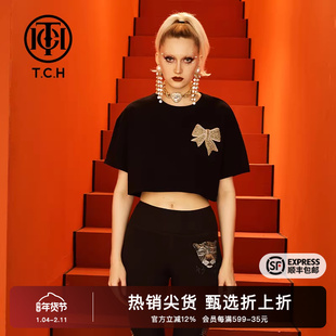 TCH潮牌大C短袖T恤烫钻新款蝴蝶结字母商场同款T66D106093