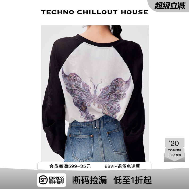 插肩时尚个性蝴蝶长袖T恤