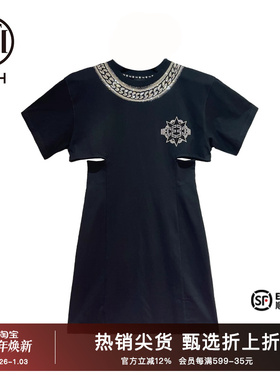 TCH潮牌设计师高定烫钻显瘦黑色连衣裙T69B30E6008