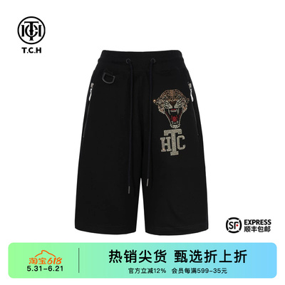 TCH烫钻时尚休闲经典豹子短裤女2026春秋新款舒适设计T75C21B1005