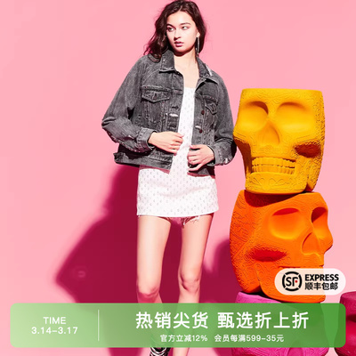 铆钉破洞做旧设计感牛仔外套