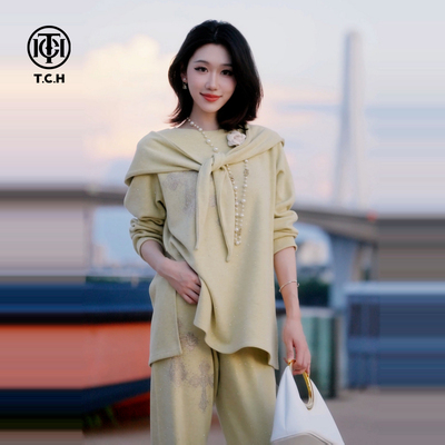 休闲风烫钻淑女气质两件套装