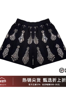 TCH2024夏季新款烫钻华丽耳钉满钻黑色短裤T72B21E6035
