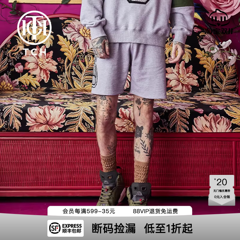 小熊烫钻短裤灰色休闲裤子