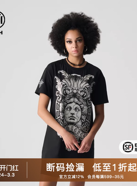 TCH潮牌烫钻黑色大翅膀宽松显瘦连衣裙女2025夏季T72B306011