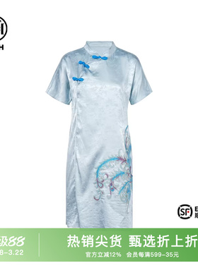 TCH烫钻时尚新中式旗袍设计连衣裙2025夏季新款显瘦款T72B30E6016