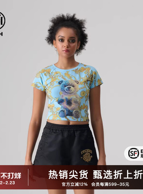 TCH潮牌2025夏季新款烫钻短款圆领T恤上衣男女同款T72B106068