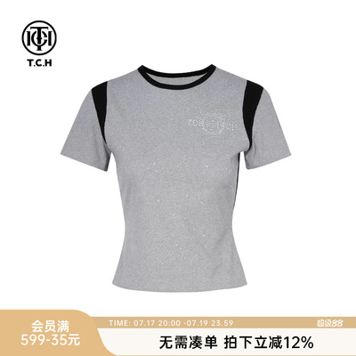 TCH时尚小众设计感修身显瘦短袖T恤夏季新款收腰T72B10E6015