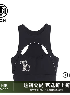 TCH潮牌轻奢大C烫钻logo黑色百搭时尚吊带休闲背心T66A036101