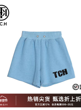 TCH潮牌轻奢字母烫钻休闲短裤童装蓝色2025春秋款T66A21801K