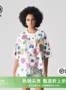 TCH潮牌2025夏季款烫钻印花兔子短袖经典宽松T恤女T72B106106