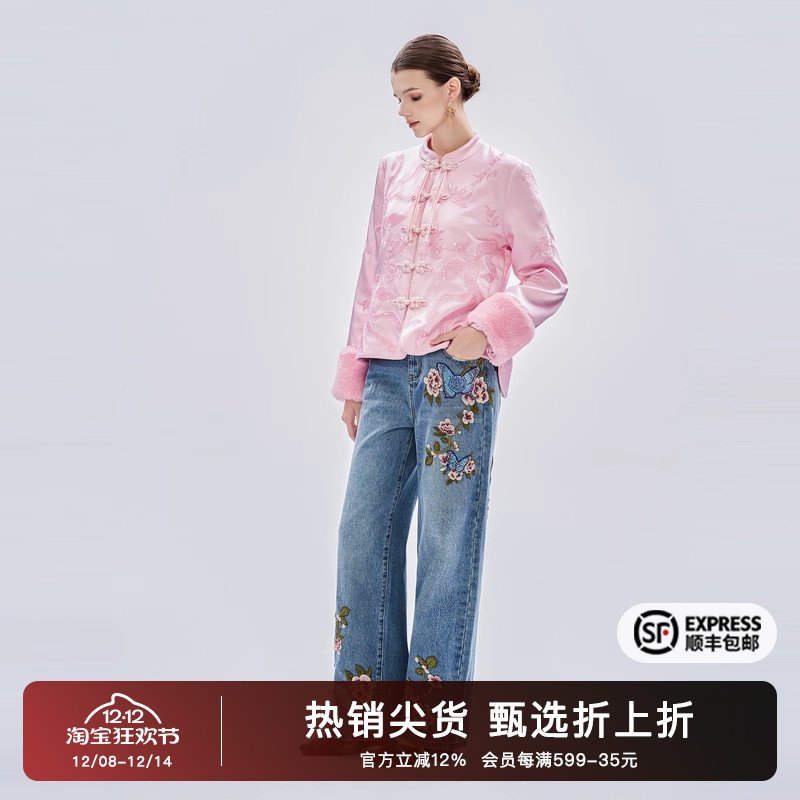 新中式重工烫钻显瘦直筒牛仔裤