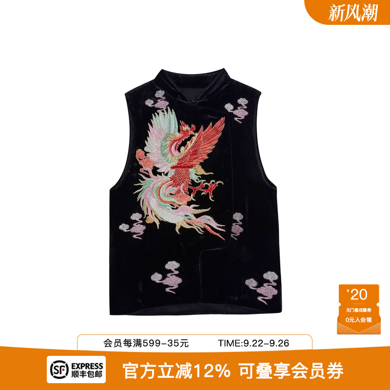 新中式烫钻刺绣气质丝绒马甲