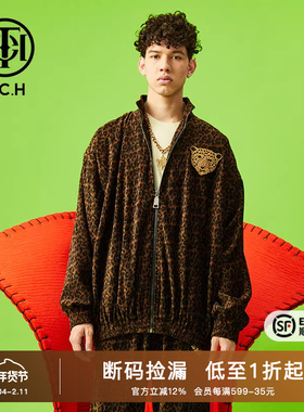 TCH潮牌新款镶钻复古时髦潮流情侣豹纹休闲外套T66C166062