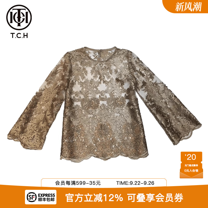 TCH长袖中式风薄款刺绣烫钻