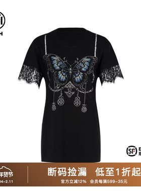 TCH烫钻时尚气质设计感蝴蝶T恤女2025夏新款显瘦小众T75B10B1058