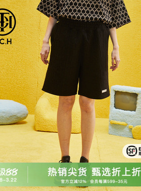 TCH潮牌轻奢大C满印压花秋夏男女黑色休闲短裤T69B216007