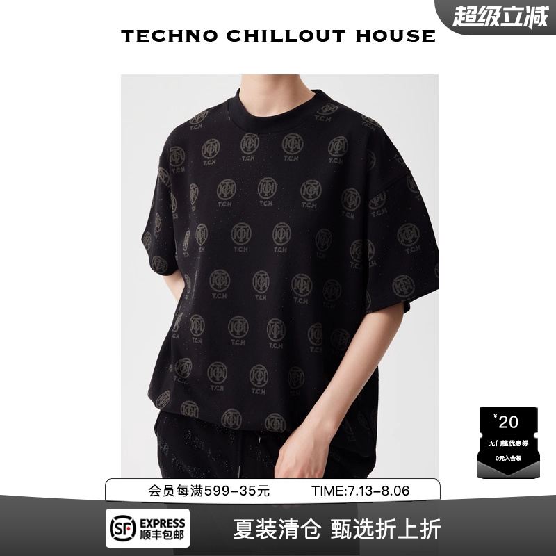 TCH2025春季新款时尚LOGO烫钻T恤宽松休闲短袖男女同款T72C106048