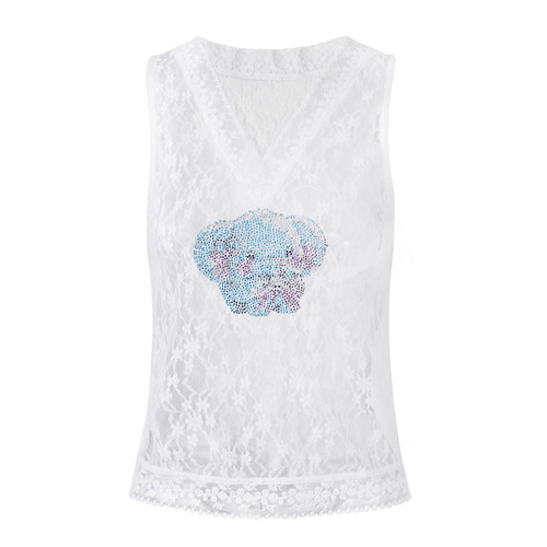 TCH 私服小象烫钻宽松百搭叠穿蕾丝背心夏季T75A03E5018