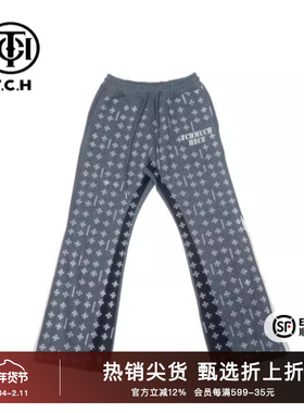 TCH2025秋季新款烫钻英式复古时尚宽松灰色休闲长裤T72C20E9022