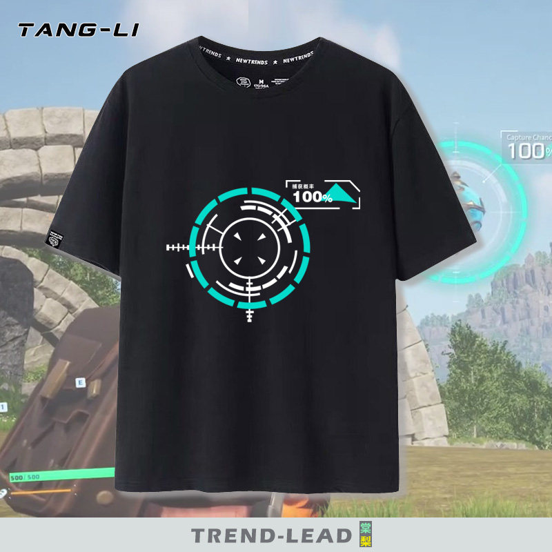 幻兽帕鲁steam游戏捕捉球周边纯棉短袖t恤男装夏季休闲百搭半截袖