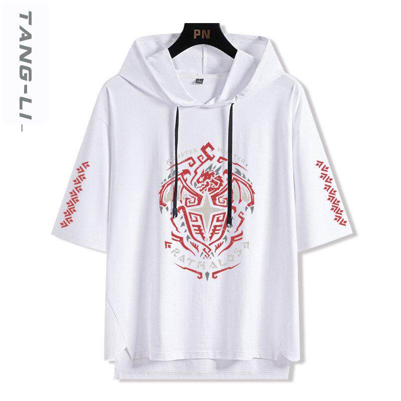 魔物猎人游戏联名周边冰呪龙雄火龙连帽短袖t恤夏款男装五分袖潮