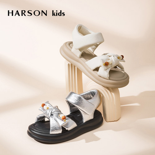 HARSON kids蝴蝶结凉鞋女夏平底软底舒适踩云朵不累脚TM262421
