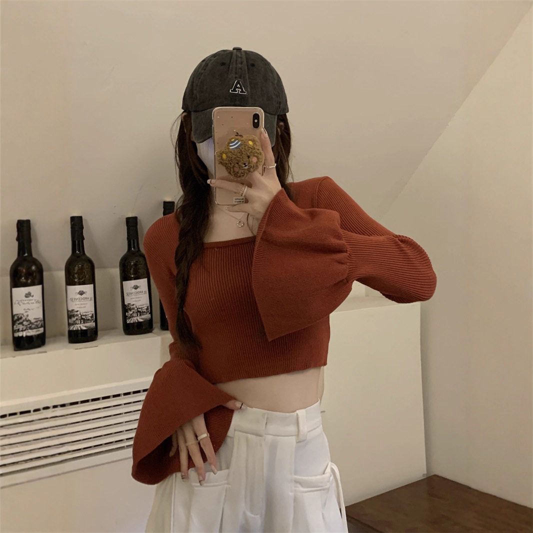 辣妹设计感喇叭袖方领针
