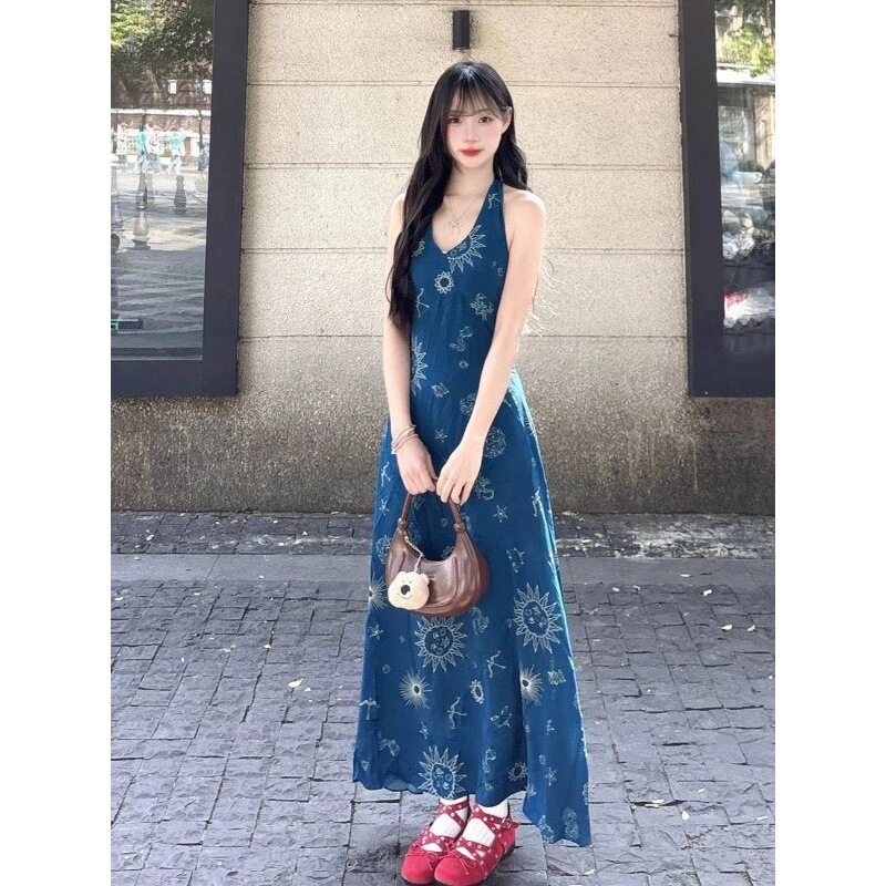 法式复古蓝色领碎花背心